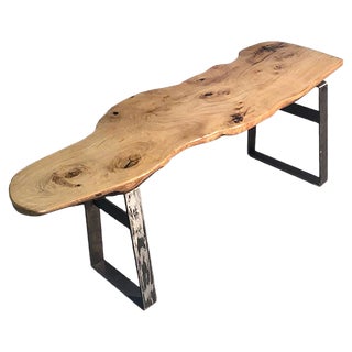 Antique Steel and Chestnut Bench For Sale