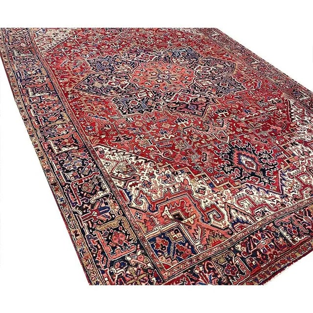 Textile 1950s Old Persian Heriz Area Rug 8’3″ X 11’10” For Sale - Image 7 of 13