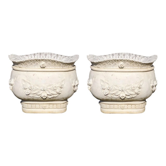 Monumental Italian Rose Marble Jardinières Garden Planters - Set of 2 For Sale