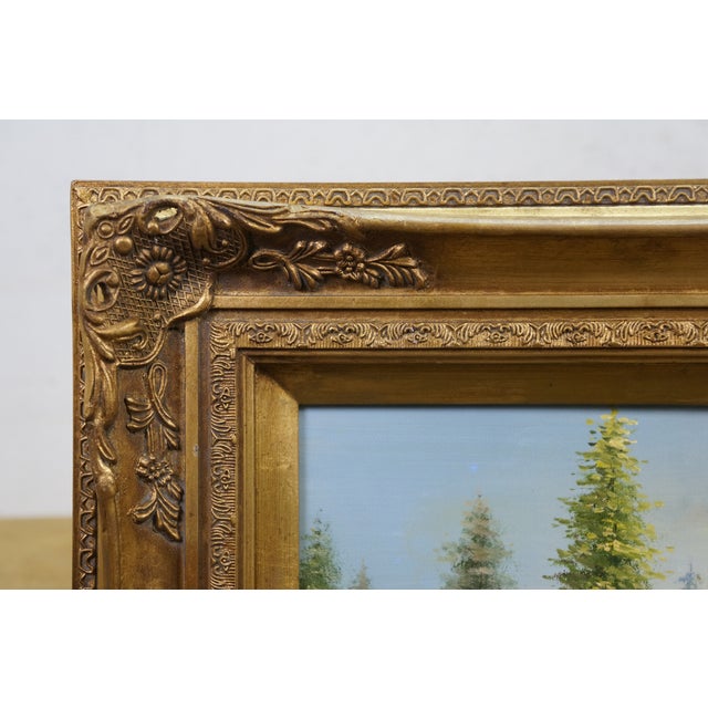 Late 20th Century C. Jaffey Cottage Garden Stream Landscape Oil Painting on Canvas 31" For Sale - Image 4 of 12