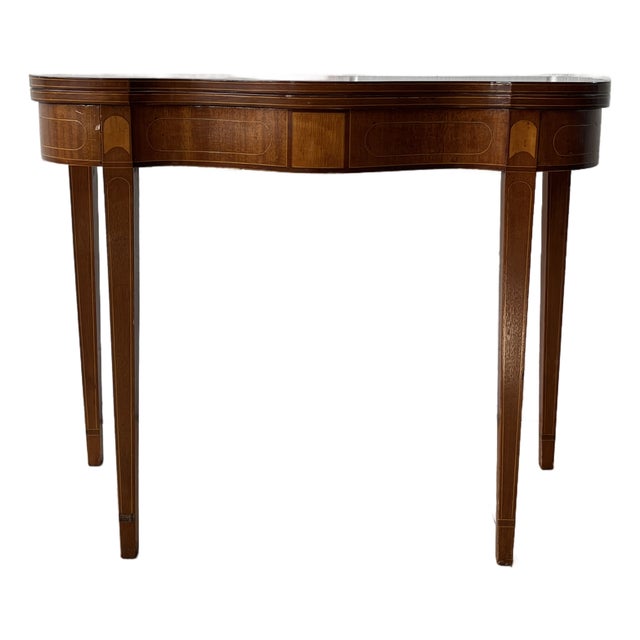 Vintage Hepplewhite-Style Inlaid Mahogany Flip Top Game Card Table For Sale
