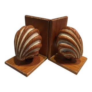 Vintage Guild Master Carved Wood Shell Bookends - a Pair For Sale