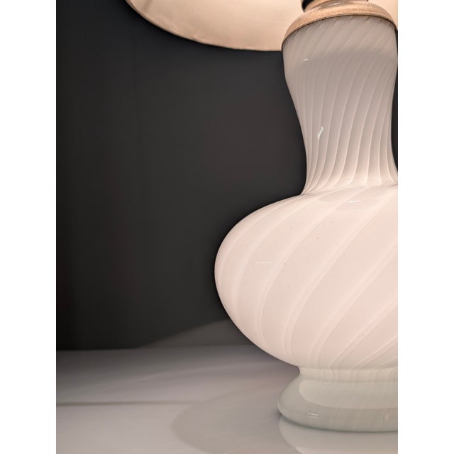 Table lamp in fine Murano glass with delicate spiral design in the style of the best Venini designs with timeless...