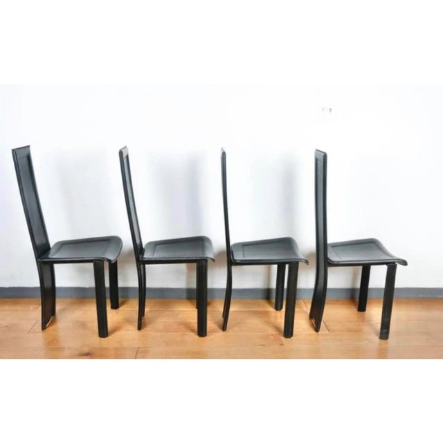 1980s Italian Leather Highback Dining Chairs by Artedi - Set of 8 For Sale - Image 4 of 8