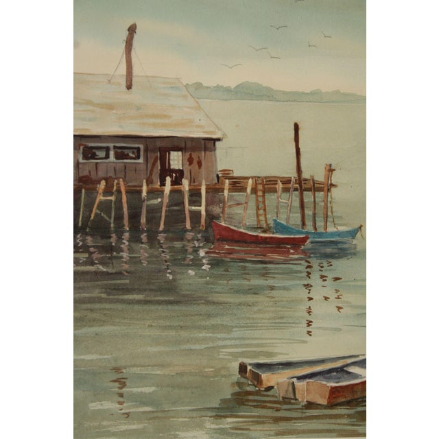Bertha Ann Stupak Watercolor Painting, Boats in Harbor For Sale - Image 10 of 12