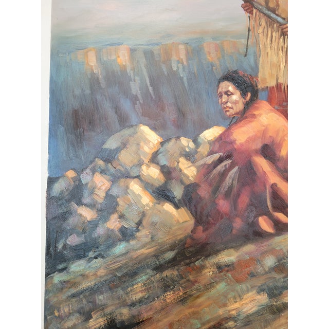 Textile 1970s Vintage American Indian Oil Painting on Canvas For Sale - Image 7 of 8