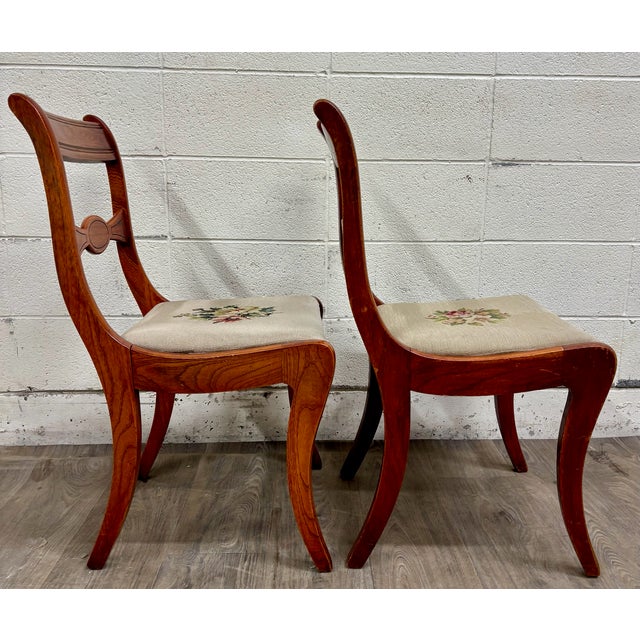 Antique Regency / Duncan Phyfe Style Floral Needlepoint Dining Chairs - Pair For Sale In Kansas City - Image 6 of 9