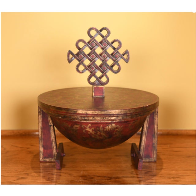 Vintage Decorative Tibetan Style Lidded Ceremonial Bowl on Stand For Sale In New York - Image 6 of 7