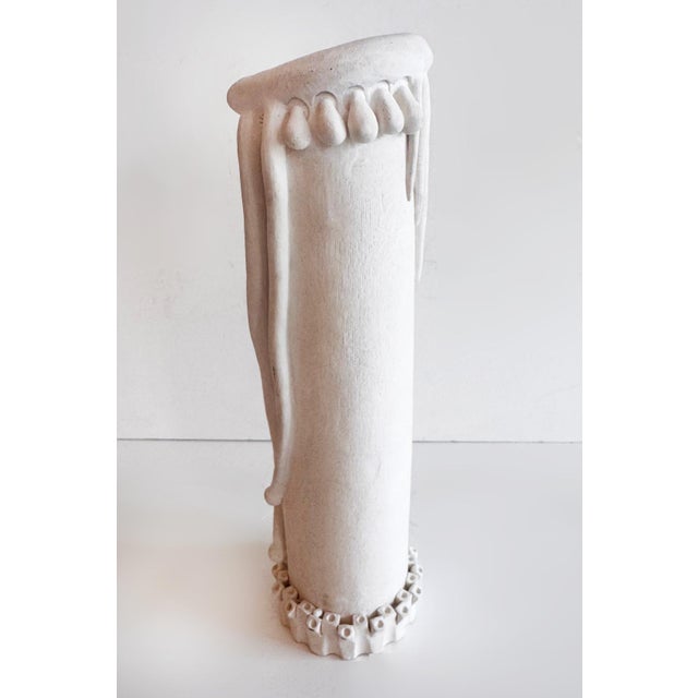 Whimsical Vintage Bisque White Studio Pottery Vase Offered for sale is a vintage studio pottery vase with whiscal details...