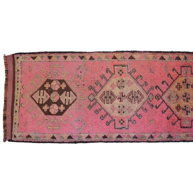 Pink Pink Kurdish Runner Rug. Hand-Knotted Tribal Turkish Runner - 3′3″ × 12′ For Sale - Image 8 of 15