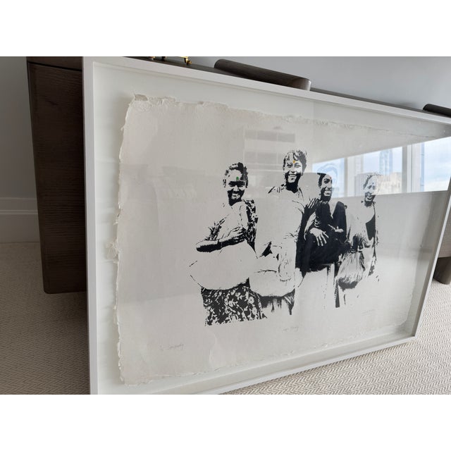 "Happy Family" – Serigraph/Screenprint on Handmade Paper A striking black-and-white serigraph (screenprint) titled "Happy...