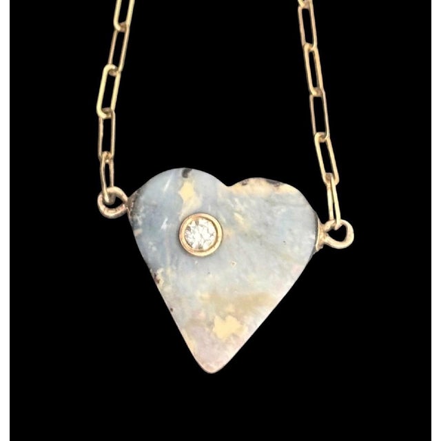 Australian Opal Heart Necklace Jen Proudman Jewelry Australian Opal, Diamond & 14k Gold Carved Australian heart opal (15mm...