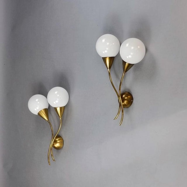 Brass and Glass Wall Lamps, 1950s, Set of 3 For Sale - Image 3 of 13