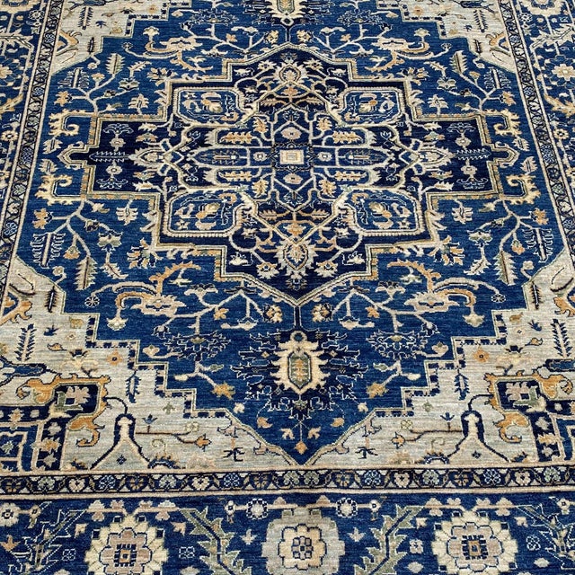 Persian Fine Navy Blue Persian Tabriz Hand-Knotted Wool Rug - 8' X 9'10" For Sale - Image 3 of 16