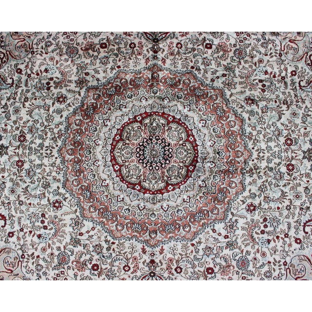 Cream Silk Vintage Isfahan Design Medallion Rug With Intricate Floral Elements For Sale - Image 8 of 13