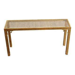 1970s Hollywood Regency Brass & Glass Console Table Attributed to Mastercraft For Sale