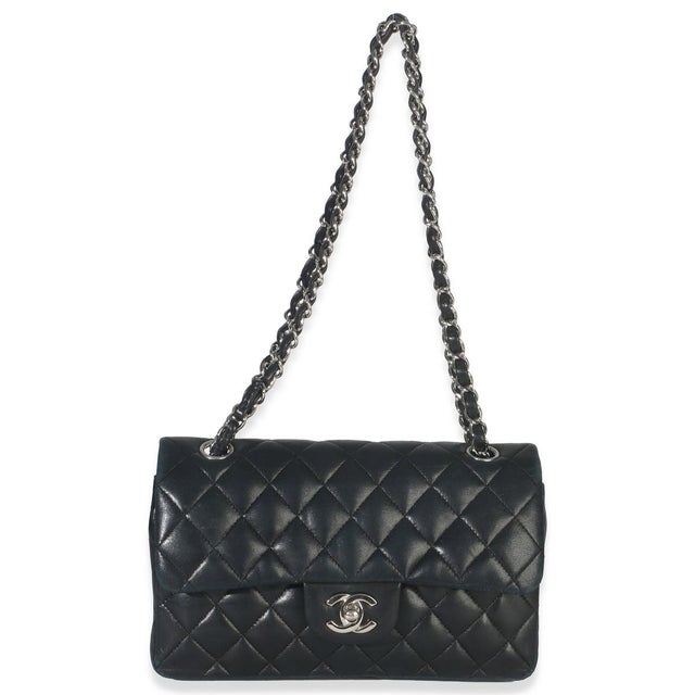 Black Black Quilted Lambskin Small Classic Double Flap Bag For Sale - Image 8 of 9