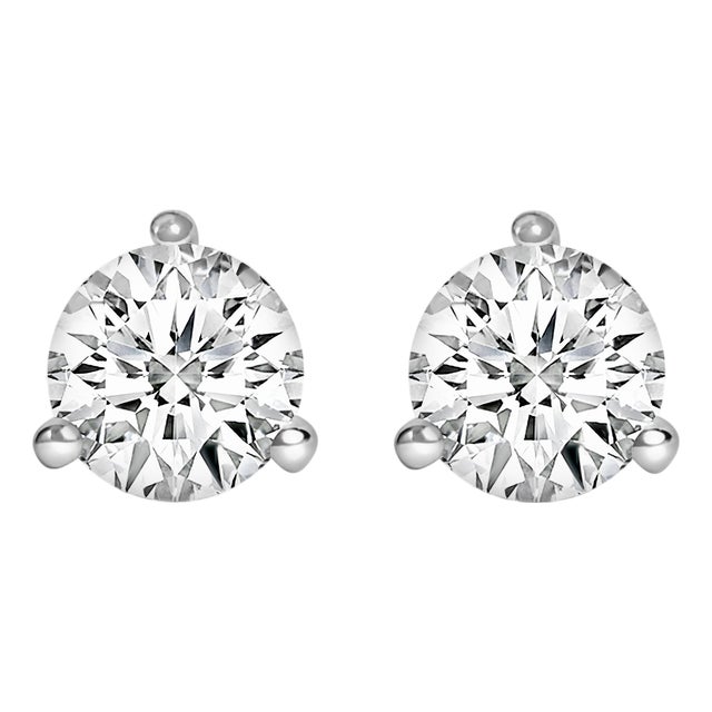 14K White Gold 1.0 Cttw 3-Prong Martini Set Brilliant Round-Cut Solitaire Lab Grown Diamond Screwback Stud Earrings (F-G Color, VS1-VS2 Clarity) For Sale