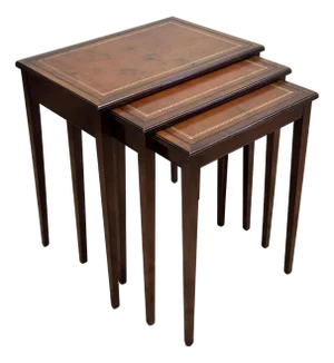 Vintage Heritage-Henredon Leather and Mahogany Nesting Table Trio