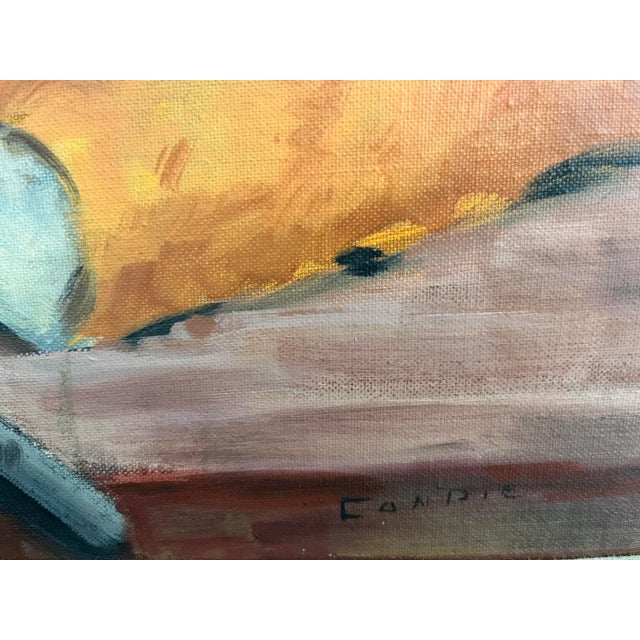 Wood Vintage Mid Century Original Oil Painting of Wine and Cheese Board For Sale - Image 7 of 9