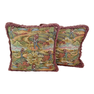 Vintage American Made Golf Tapestry Throw Pillows- Set of 2