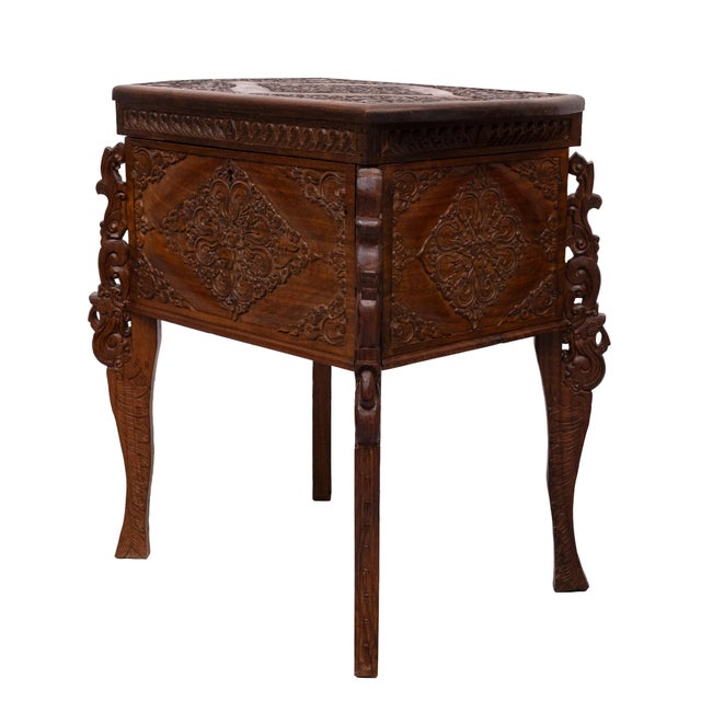 Indonesian Hand Carved Treasure Box on Stand, 1920s For Sale - Image 13 of 13