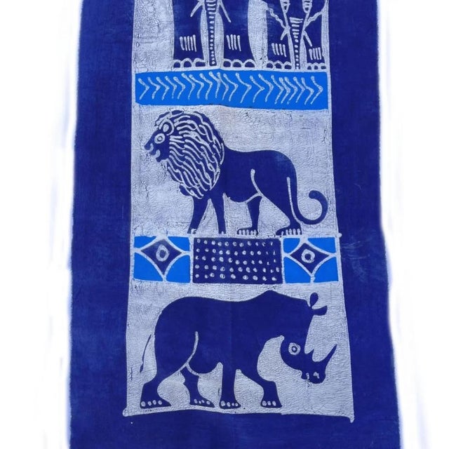 African Early 20th Century Big 5 Batik Blue Table Runner For Sale - Image 3 of 8
