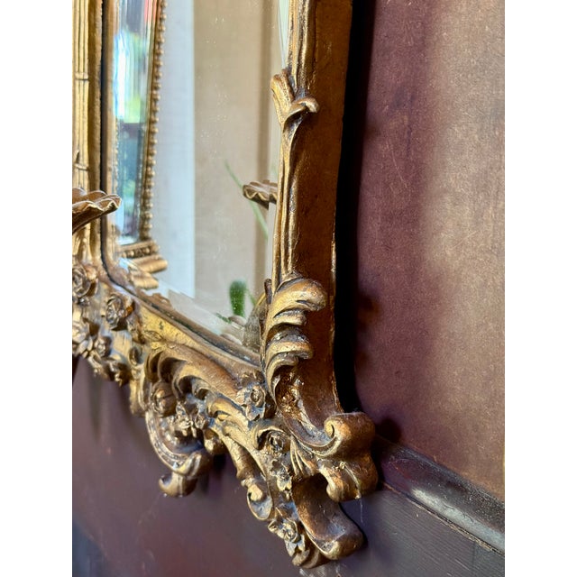 Vintage Rococo Style Gilt Triptych Girandole Mirror With Candle Sconces For Sale - Image 9 of 12
