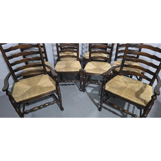 Oak Ladder Backed Dining Chairs, Set of 8 For Sale - Image 6 of 15