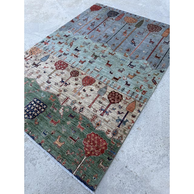 Blue Green Persian Gabbeh Tree of Life Rug, 05'00 X 07'00 For Sale - Image 6 of 10