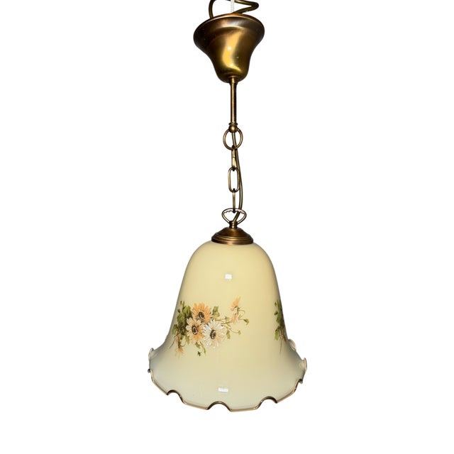 Vintage Floral Glass Pendant Lamp, Italy, 1970s For Sale