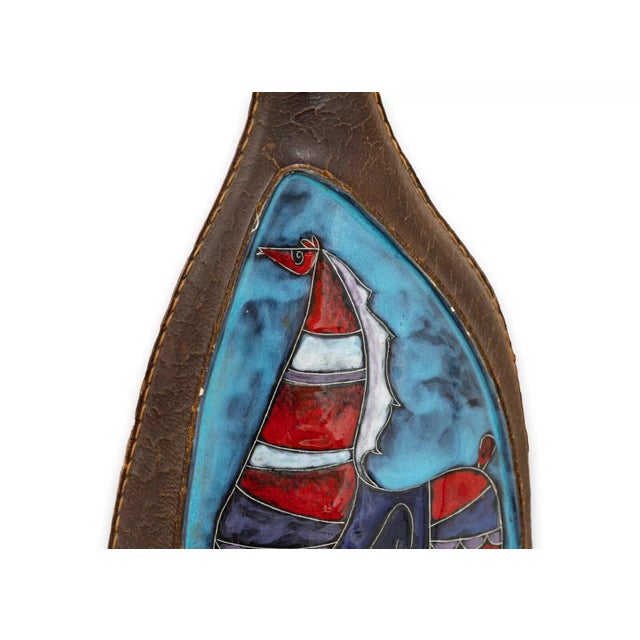 Marcello Fantoni Leather Ceramic Vase with Horse Design Vintage Italian MCM For Sale In Detroit - Image 6 of 9