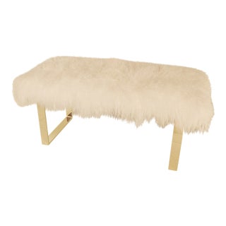 White Curly BeBe 48" Brass Bench For Sale