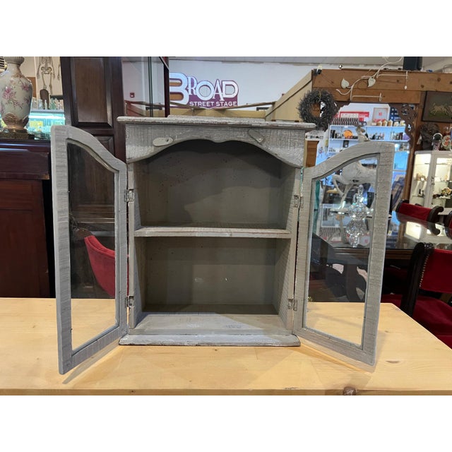 1920s Vintage Wood Curio Cabinet With Glass Doors For Sale - Image 5 of 6