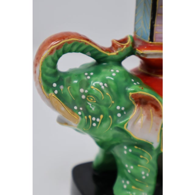 Vintage Japanese Satsuma-Style Moriage Elephant Pagoda Lamp With Shade For Sale - Image 12 of 18