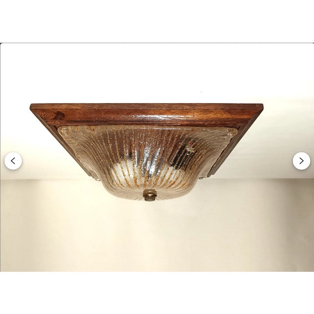 Wood Mid-Century Modern Art Deco Style Flush Mount or Wall Light in Wood and Murano Glass attributed to Barovier and Toso, 1960s For Sale - Image 7 of 12