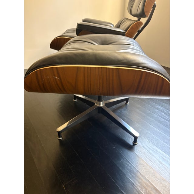 Wood Authentic Herman Miller Eames Lounge Chair & Ottoman — Walnut Shells, Black Leather, Dated & Labeled November 2001 For Sale - Image 7 of 8
