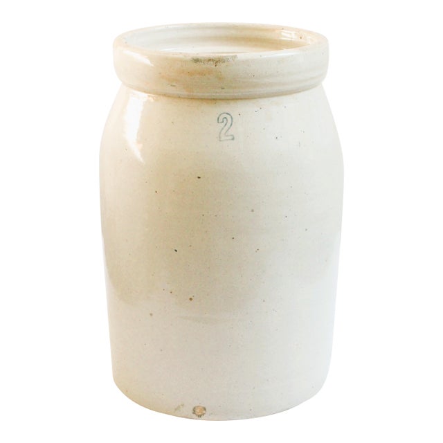 Large 12.25" Antique Farmhouse Rustic Stoneware Utensil Crock For Sale