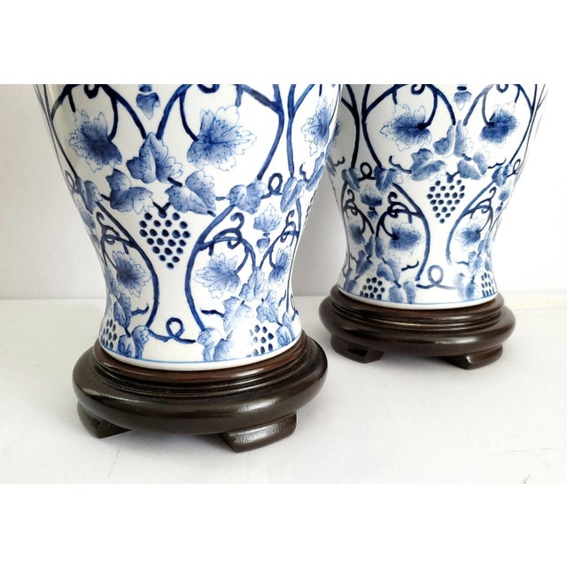 Lamp Pair Blue & White Pair Ginger Jar Style For Sale - Image 10 of 11