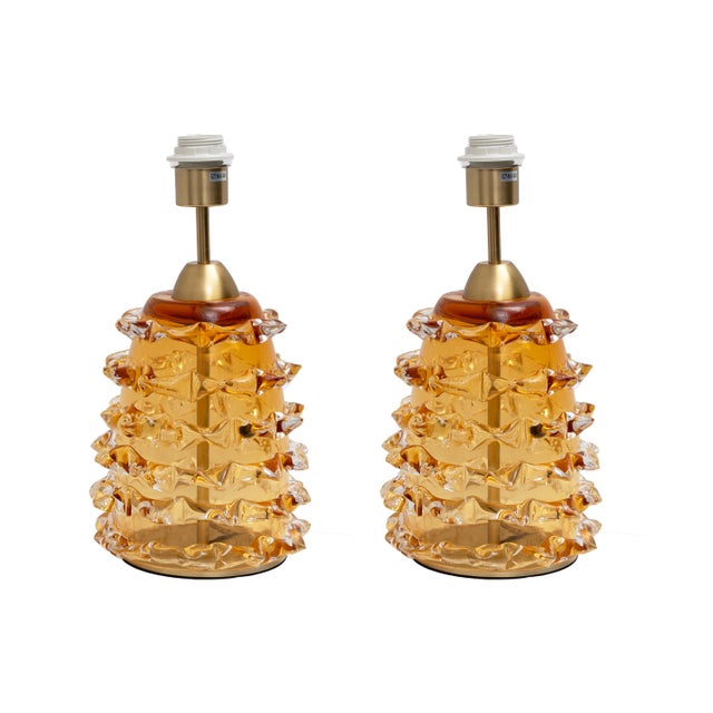 Amber Rostrato Murano Glass Table Lamps, 2000, Set of 2 For Sale - Image 8 of 8