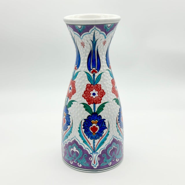 Ceramic Handmade Ceramic Conical Vase (25cm) – Embossed Dotted Texture & Purple Accents – Elegant Bud Vase For Sale - Image 7 of 8