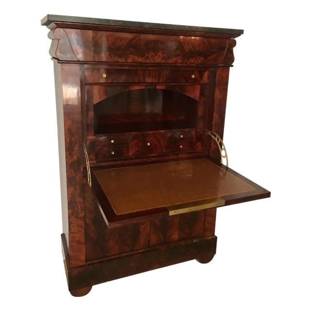 Early 19th Century French Empire Flame Mahogany Drop Front Secretary Desk For Sale