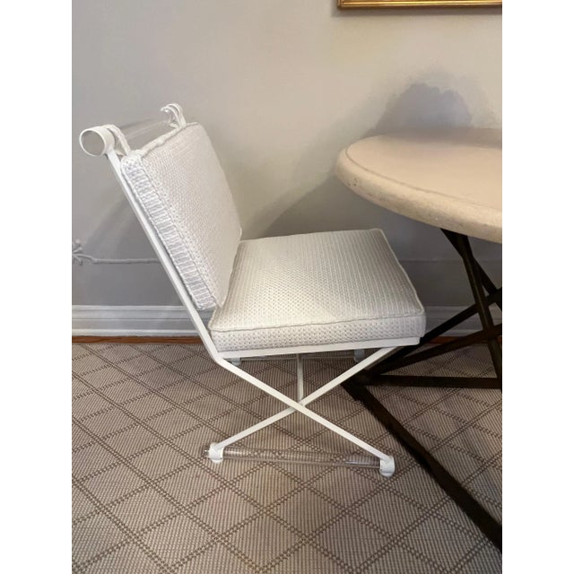 Cleo Baldon X-Form Chairs Restored with Acrylic Dowels and Sunbrella Upholstery - Set of 4 For Sale - Image 11 of 13