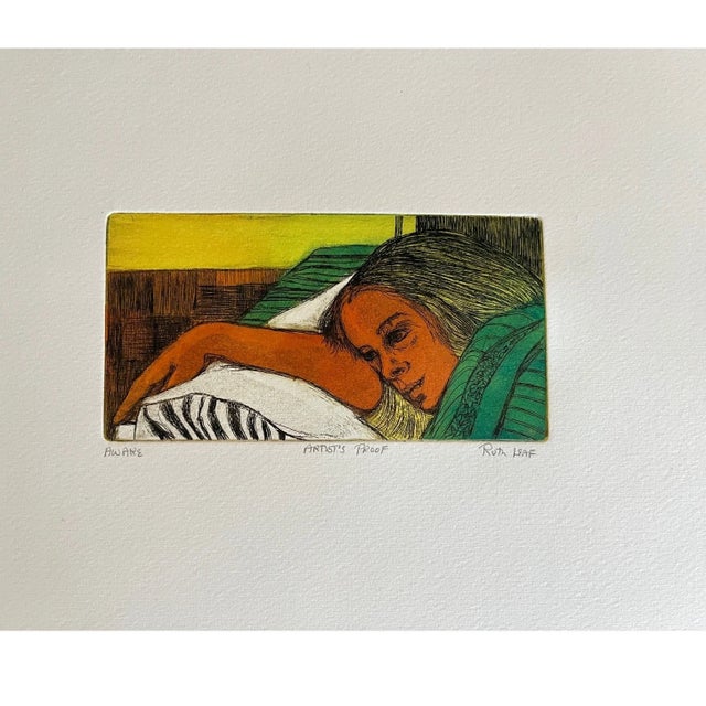 An exquisite original etching titled "Aware" by the late Ruth Leaf. As an Artistâ€™s Proof, this piece is particularly...