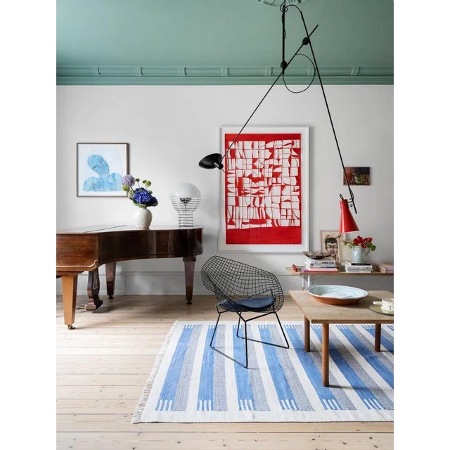 Handmade Cotton Area Rug, Sky Blue and White Cotton Vegetable Dyed Striped Dhurrie-12'x15' For Sale - Image 12 of 12