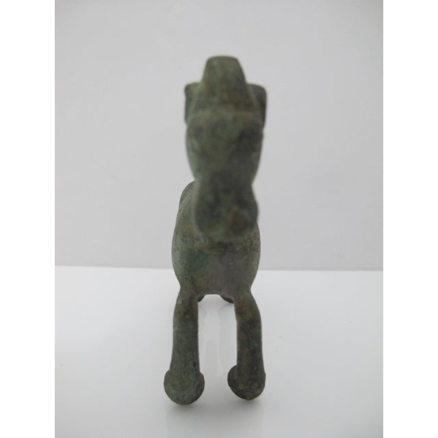 Green Vintage Chinese Bronze Galloping Horse Han Dynasty Style Statue Figurine For Sale - Image 8 of 10