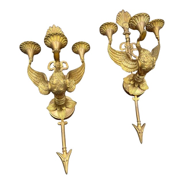 Pair of 19th Century French Dore Bronze Sconces For Sale