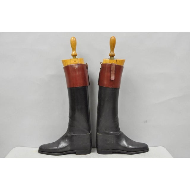 Vintage Maxwell London English Leather Black & Brown Horse Riding Boots W/ Trees For Sale - Image 9 of 18