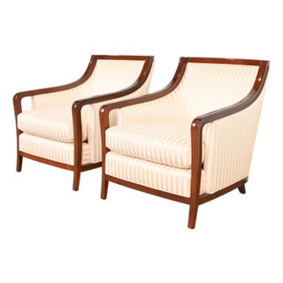 Baker Furniture Modern Regency Upholstered Lounge Chairs, Pair For Sale