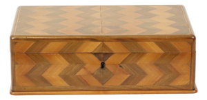 Art Deco Style Wooden Jewelry Box with Chevron Inlay, 1950s